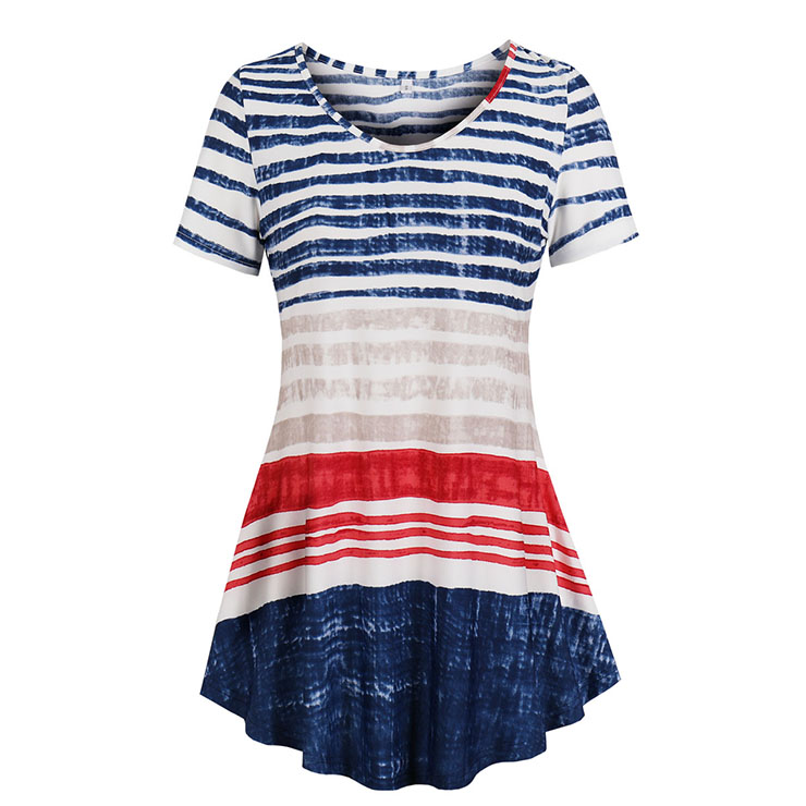 Fashion Women's Multicolor Round Neck Short Sleeve T-Shirt Tops N19119