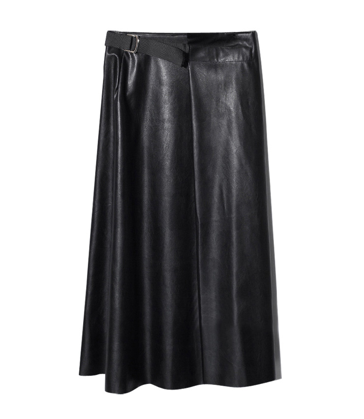 Faux Leather Midi Swing Casual Skirt N13065