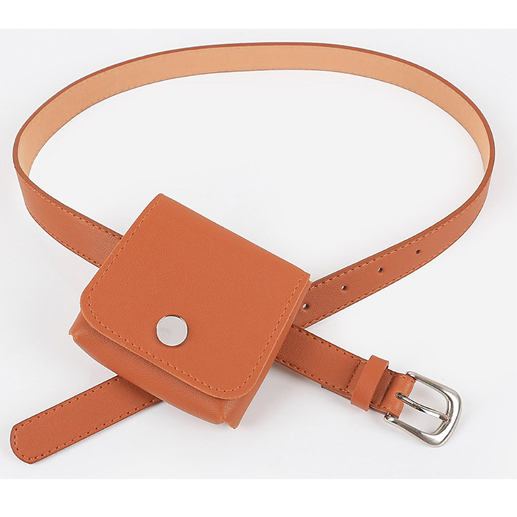 Fashion Brown Faux Leather Waist Belt with Removeable Mini Pouch Travel ...