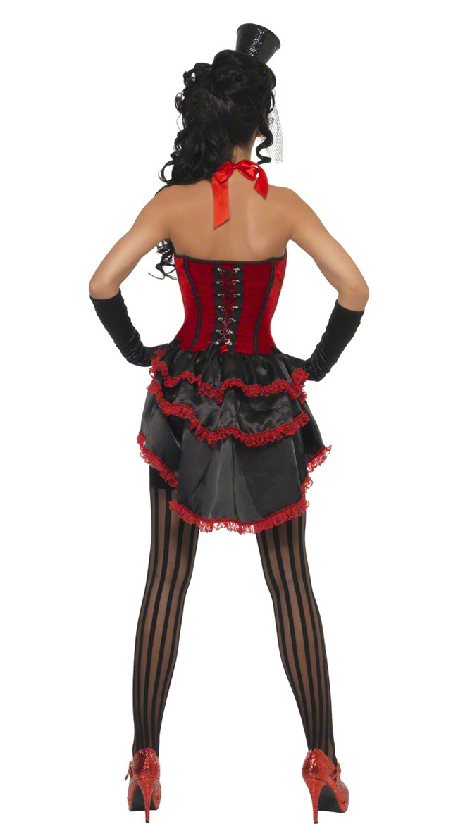 Smiffy‘s Fever Burlesque Kleid – Schwarz Mit Diamant- Und Perlenverzierung, Inkl. Thong & Strumpfbänder
