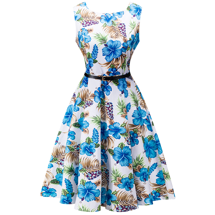 1950's Vintage Floral Print Sleeveless Cocktail Party Swing Dress with ...