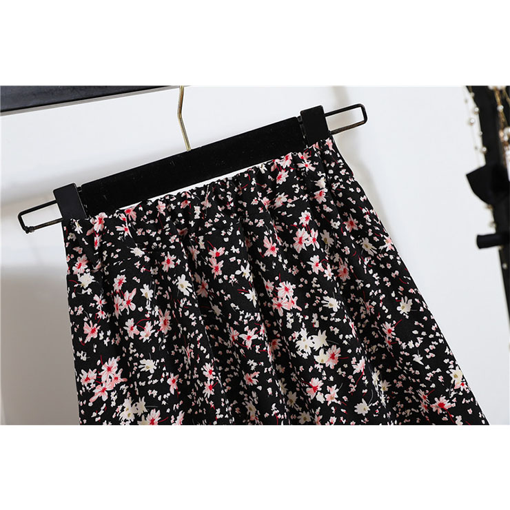 Fashion Long A-Line Skirt, Sexy High Waist Flared Skirt for Women, Fashion Floral Print Flared Long Skirt, Casual Flower Print A-Line Skirt, Retro Casual Printed A-Line Skirts, #N21052