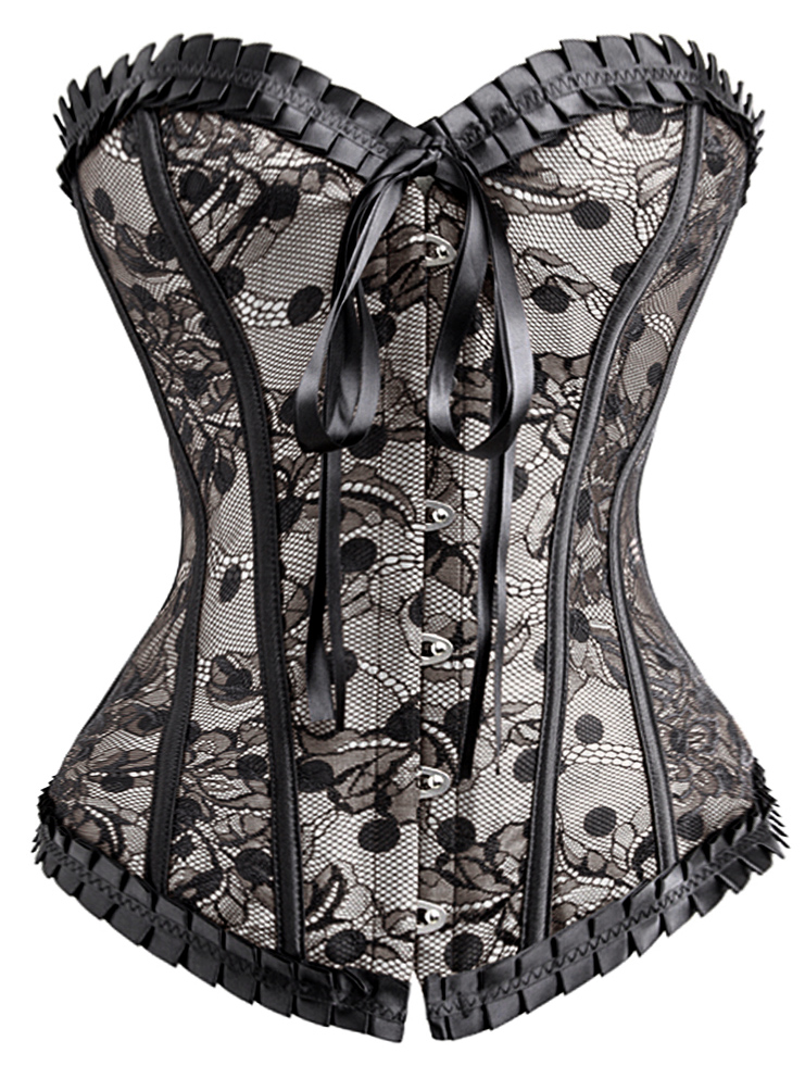 Floral and Polka Dot Lace Grey Corset N8730