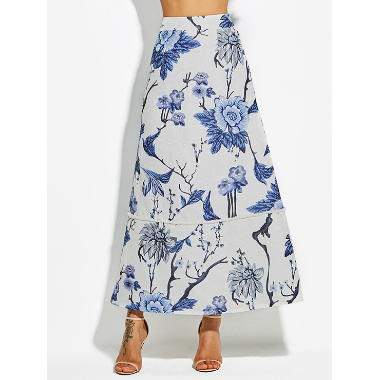 Fashion Women's High-Waist A-line Flower Print Maxi Skirt N15340