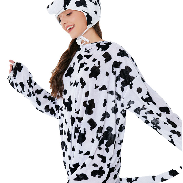 White Black Spots Cow Animal One-piece Pajamas, Exclusive Monster Costume, Exclusive Halloween Monster Costume,Monster Halloween Costume, Funny Furry Monster Costume, Monster Halloween Costume, Circus Girl Clown Cosplay, #N22306