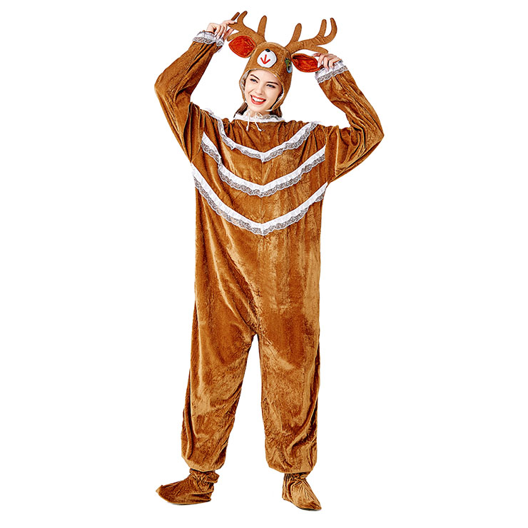 3pcs Unisex Funny Elk Animal Bodysuit Pajama Adult Cosplay Halloween ...