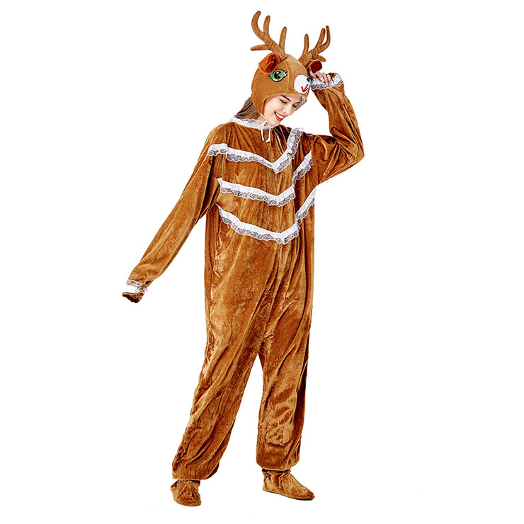 3pcs Unisex Funny Elk Animal Bodysuit Pajama Adult Cosplay Halloween ...