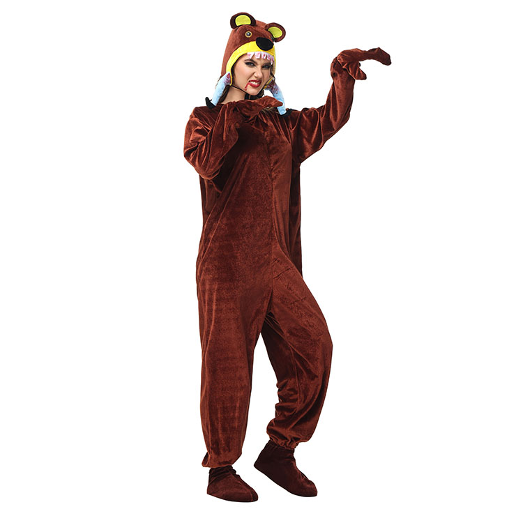 Man-eater Bear Animal One-piece Pajamas, Exclusive Monster Costume, Exclusive Halloween Animal Costume, Animal Halloween Jumpsuits Costume, Funny Furry Animal Costume, Long Sleeve Zipper Jumpsuits Costume,#N23244