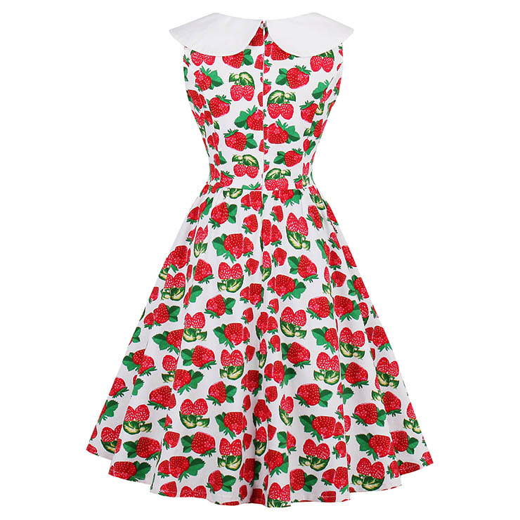 Women's Strawberry Print Sleeveless Collar Swing Cocktail Dress N14372