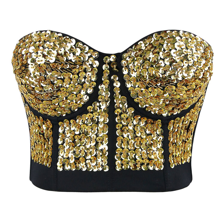 Gold Sequin Studded Sweet Heart Top N7193