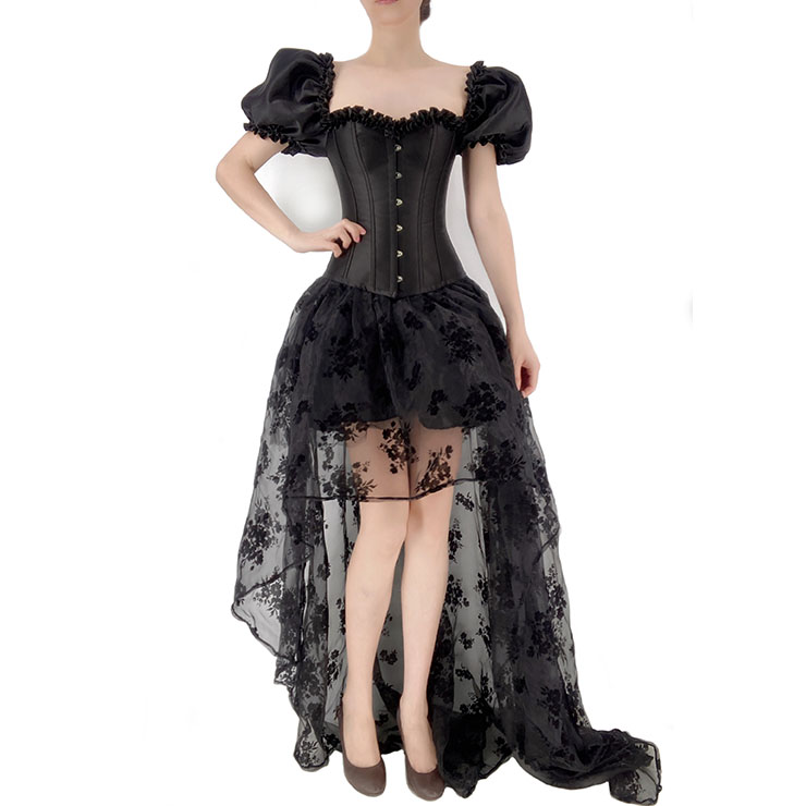 Sexy Gothic Overbust Corset Dress, Burlesque Overbust Corset with Tutu Skirt, Cheap Outerwear Corset Dress, Retro Overbust Corset Dress, Sexy Corset with Petticoat, Vintage Floral Print Overbust Corset, Victorian Gothic Waist Cincher, #N22235