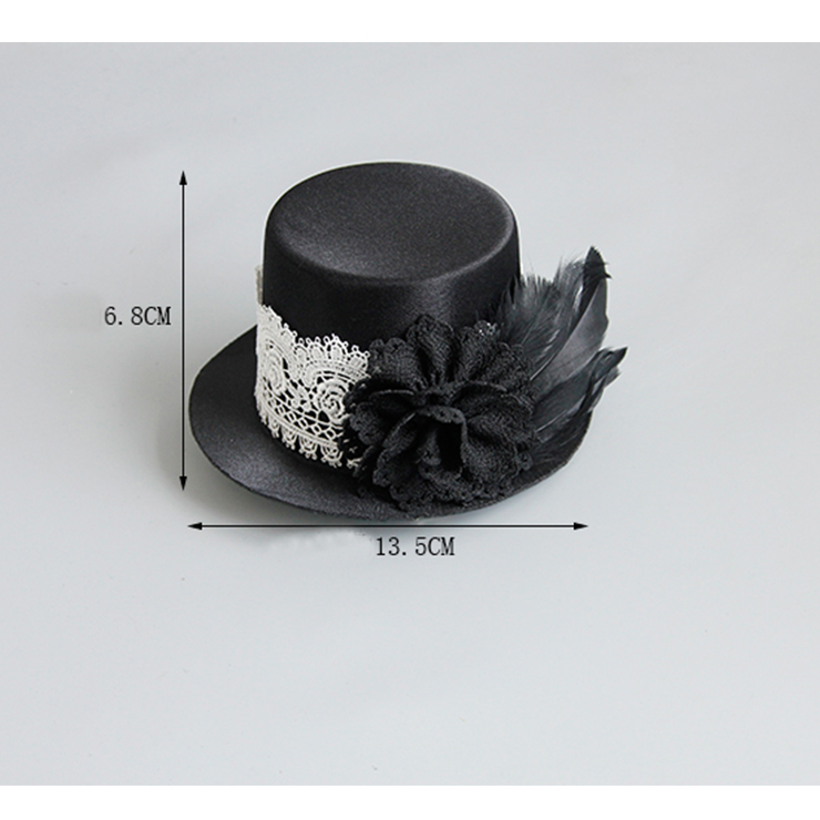 Gothic Hairclip, Cosplay Costume, Cosplay Accessory, Gothic Top Hat, Black Rose Hat, Retro White Lace Black Rose Top Hat Hairclip, #J18811