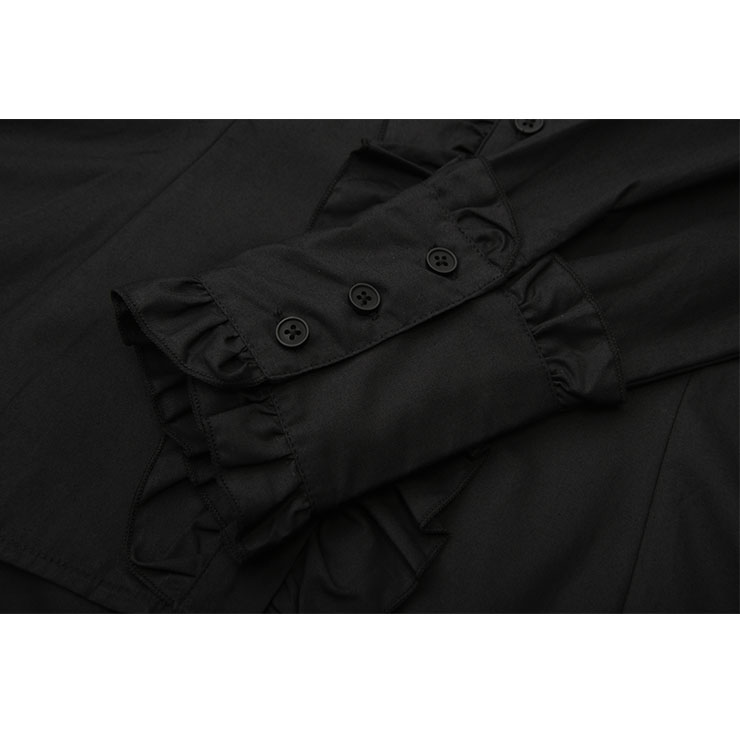 Vintage Black Shirt, Lolita Harajuku Blouse, Long Sleeves Blouse Top, Gothic Harajuku Black Blouse, Victorian Ruffle Blouse, Sexy Tonic, Sexy Black Lolita Pleated Blouse, #N21548
