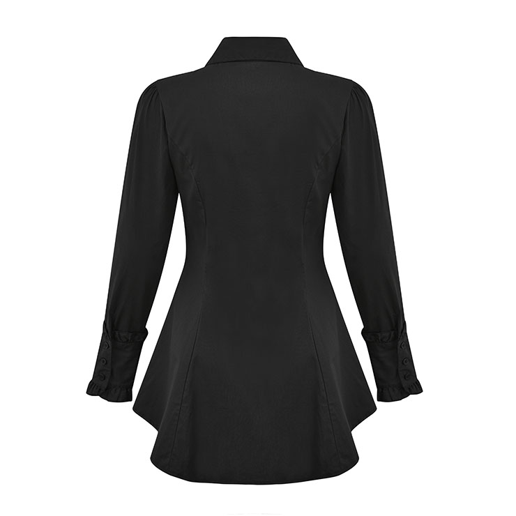 Vintage Black Shirt, Lolita Harajuku Blouse, Long Sleeves Blouse Top, Gothic Harajuku Black Blouse, Victorian Ruffle Blouse, Sexy Tonic, Sexy Black Lolita Pleated Blouse, #N21548