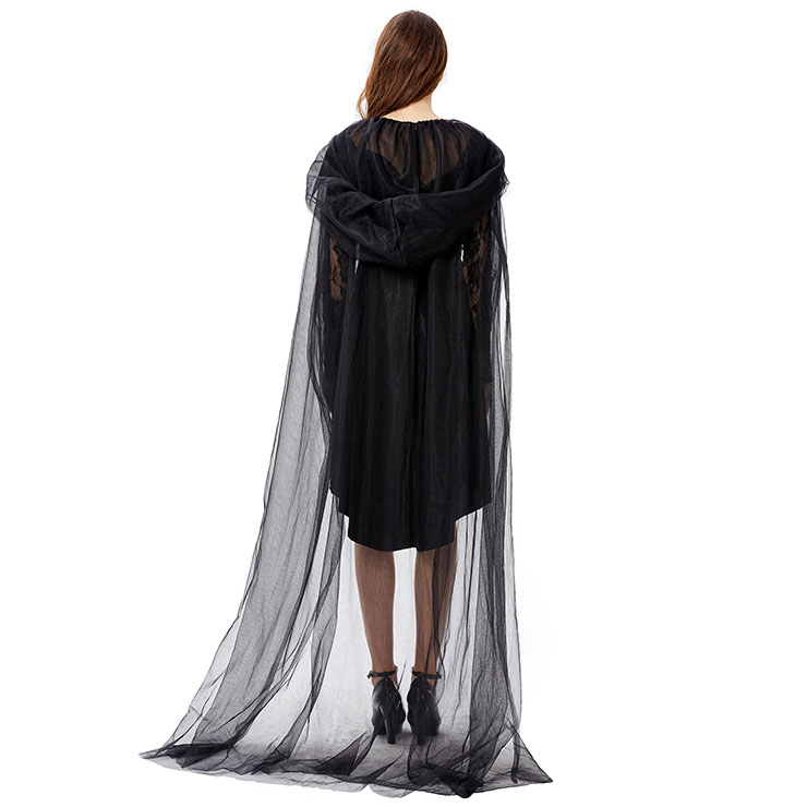 Gothic Black Vampire High-low Dress and Mesh Long Cloak Adult Ghost ...