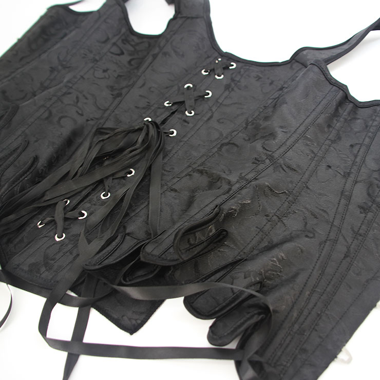 Sexy Gothic Black Overbust Corset, Steampunk Brocade Bodyshaper Corset, Sexy Gothic Jacquard Corset, Jacquard Waist Cincher Shapewear, #N22374
