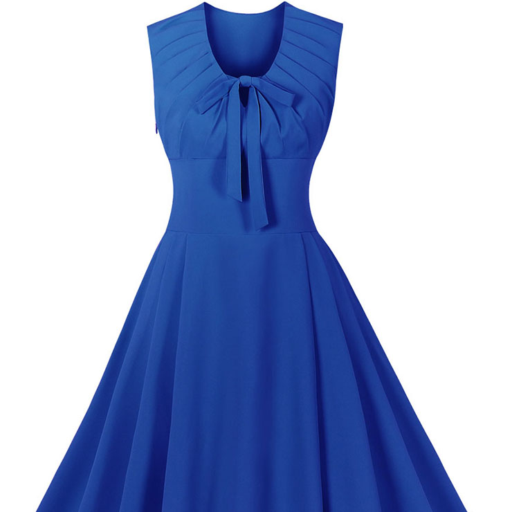 Sleeveless Party Dress,Vintage Party Dress,Vintage Sleeveless Swing Dresses,A-line Cocktail Party Swing Dresses,Retro Blue Dress,Elegant Lace-Up Dress,Retro Sleeveless Blue Lace-Up Dress #22468