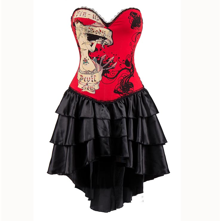 Women's Gothic Burlesque Printed Corset Dress Halloween Costume N15300