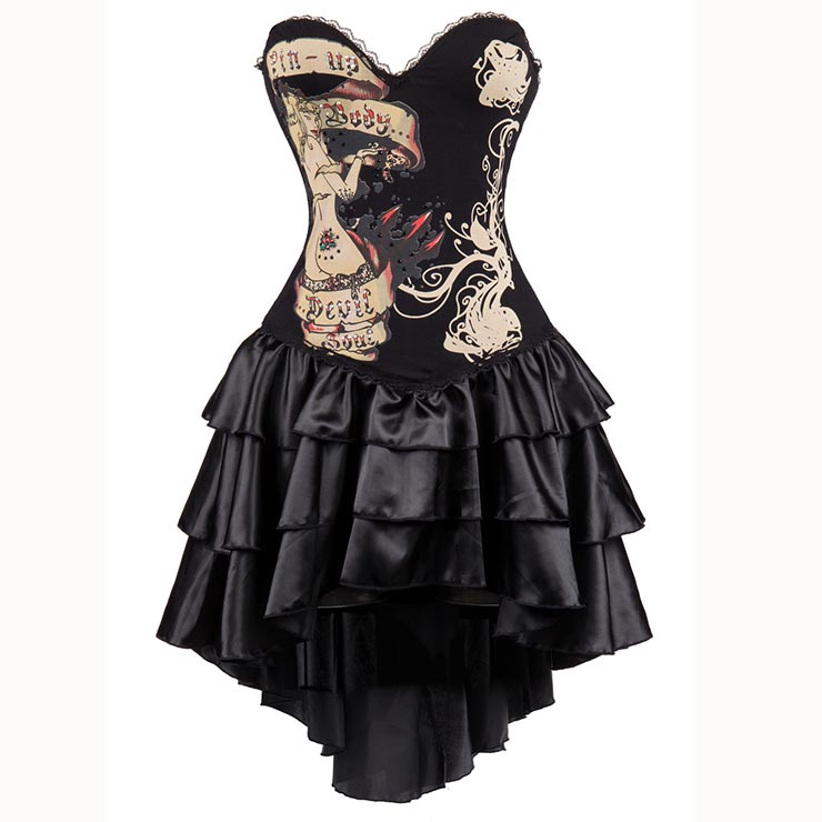 Burlesque Queen Costume, Burlesque Costume, Burlesque Halloween Costume, Black Corset Dress, Burlesque Corset Satin Dance Dresses, Gothic Corset Dress, #N15301
