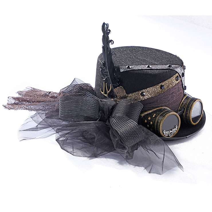 Fancy Vampire Masquerade Party Costume Hat, Steampunk Halloween Cosplay Costume Hat, Retro Fascinator Fancy Ball Top Hat, Vintage Industrial Style Vampire Costume Hat, Fashion Party Costume Hat Accessory, Fancy Victorian Gothic Fascinator, Gothic Style Costume Hat, #J21221