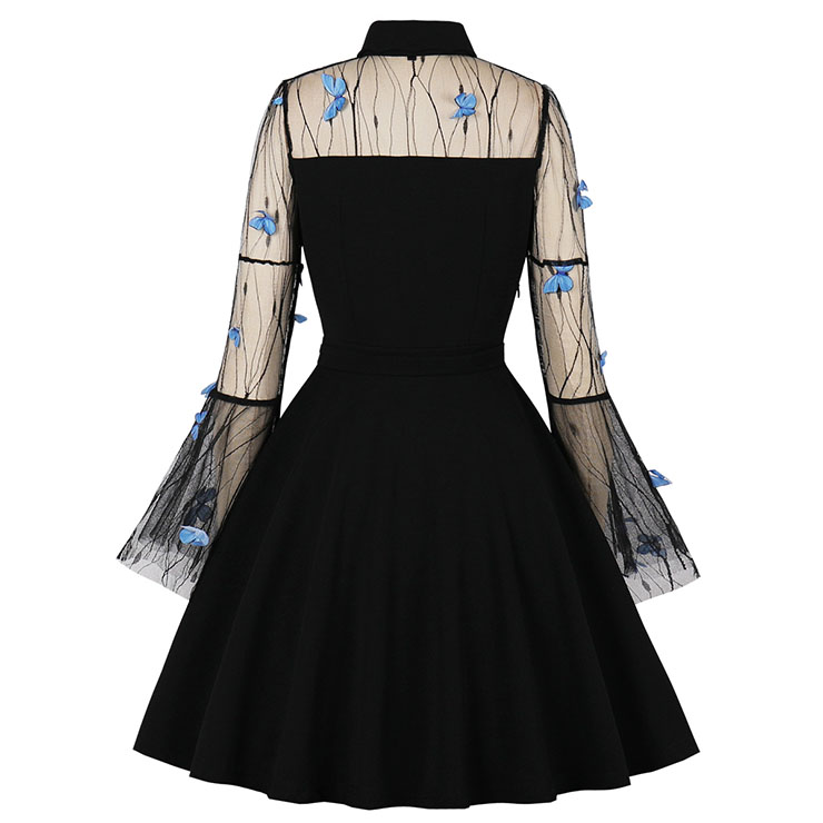 Sexy Gothic Black Lapel See-through Mesh Vivid Butterfly Embroidered ...