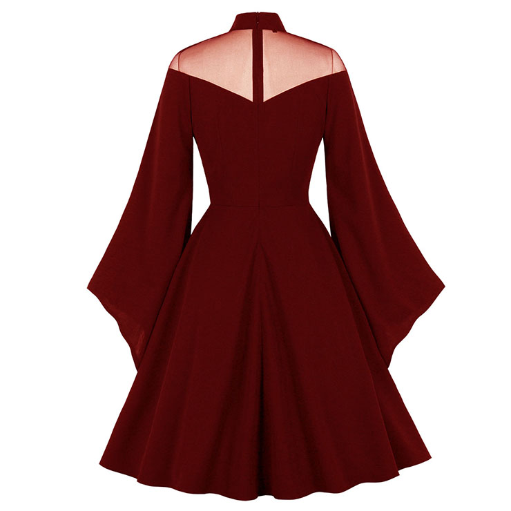 Noble Evil Vampire Queen Halloween Cosplay Party Dress, Vintage Party Dress, Vintage Flare Sleeve Swing Dresses, A-line Cocktail Party Swing Dresses, Retro Black A-line Dress, Plus Size Midi Dress, #N21492