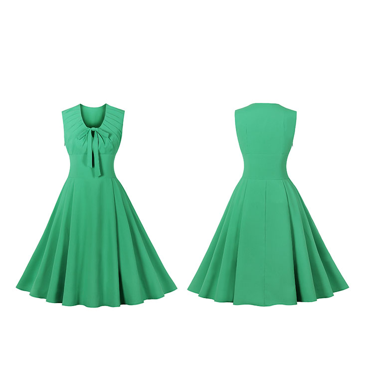 Sleeveless Party Dress,Vintage Party Dress,Vintage Sleeveless Swing Dresses,A-line Cocktail Party Swing Dresses,Retro Green Dress,Elegant Lace-Up Dress,Retro Sleeveless Green Lace-Up Dress #22467