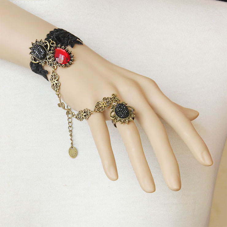 Gothic Black Lace Wristband Bronze Metal Embellishment Bracelet with ...