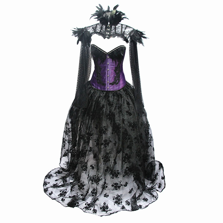 Victorian Gothic Satin Overbust Corset Feather Collar Shrug Organza ...