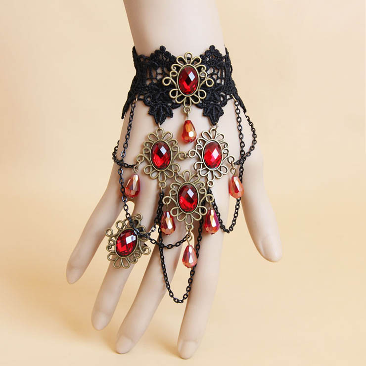 Fashion Gothic Style Lace Wristband Vampire Queen Ruby Bracelet with ...