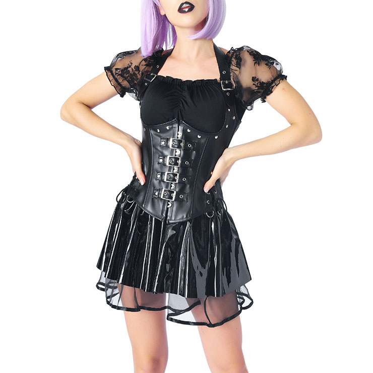 Retro Overbust Corset Skirt Set, Sexy Gothic Black Burlesque Halloween Vampire Corset Skirt Set, Gothic Corset Costume, Gothic Halloween Costume, Steampunk Corset for Women, Steel Boned BodyShaper Corset, Sexy Overbust Corset, #N21778