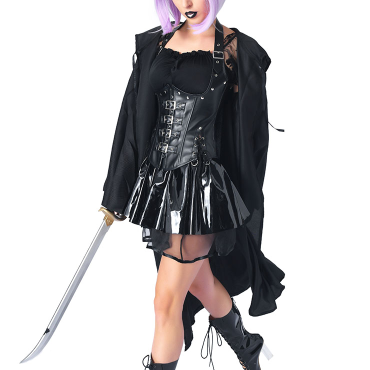 Retro Overbust Corset Skirt Set, Sexy Gothic Black Burlesque Halloween Vampire Corset Skirt Set, Gothic Corset Costume, Gothic Halloween Costume, Steampunk Corset for Women, Steel Boned BodyShaper Corset, Sexy Overbust Corset, #N21780