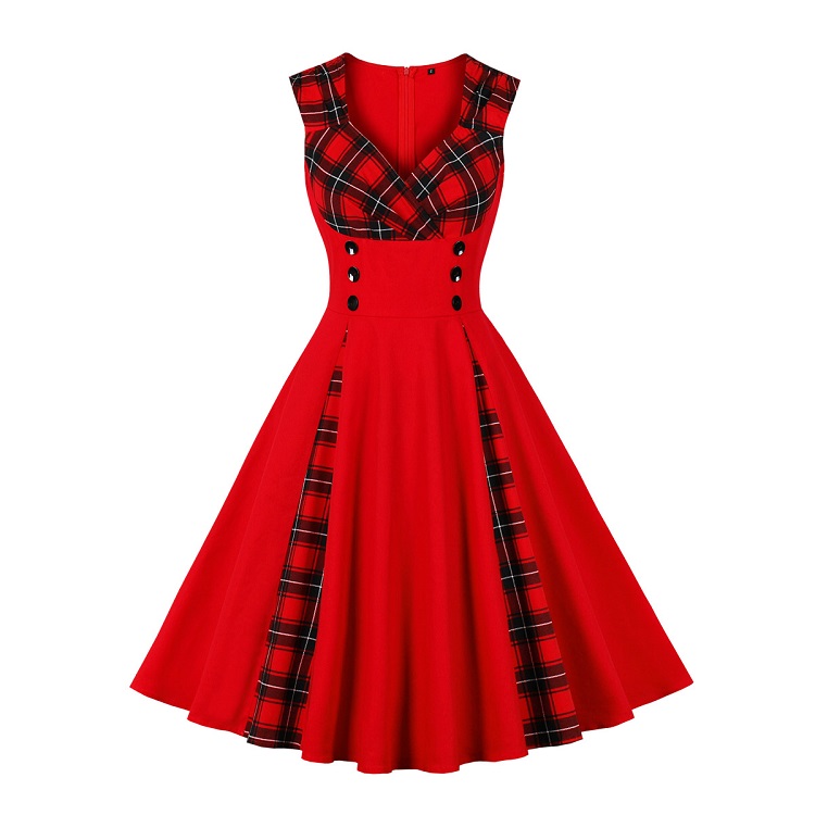 Gothic Vintage Plaid Sleeveless Dress for Halloween N237808