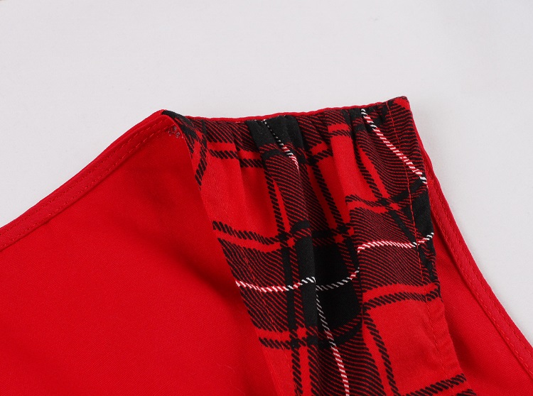 Halloween dress, gothic dress, vintage dress, plaid dress, sleeveless dress, retro dress, party dress, themed dress, flared dress, contrast dress #N237808