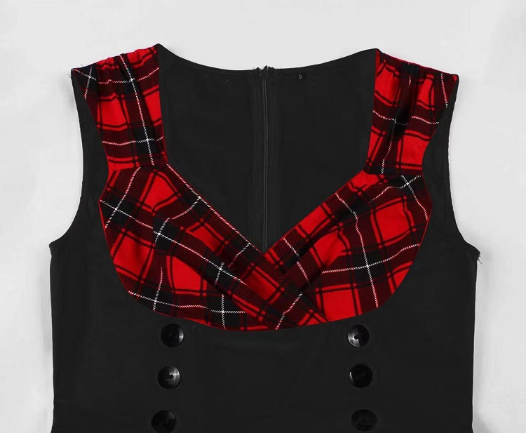 Halloween dress, gothic dress, vintage dress, plaid dress, sleeveless dress, retro dress, party dress, themed dress, flared dress, contrast dress #N237807