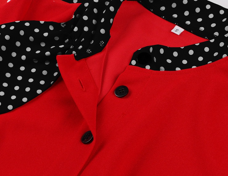 Audrey Hepburn dress, vintage polka dot dress, A-line midi dress, red black dress, bow tie collar, puffed sleeve dress, 1950s style dress, retro tea dress, waist tie dress, cotton vintage dress #N237809