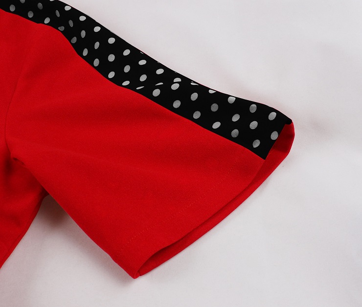 Audrey Hepburn dress, vintage polka dot dress, A-line midi dress, red black dress, bow tie collar, puffed sleeve dress, 1950s style dress, retro tea dress, waist tie dress, cotton vintage dress #N237809