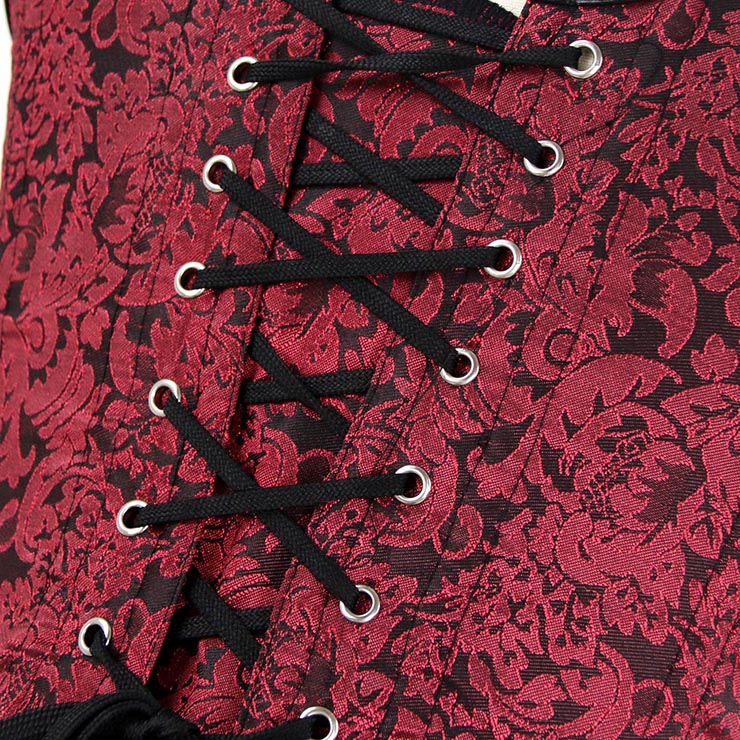 Vested Brocade Gothic Overbust Corset, Steel Boned Corset, Steampunk Corset Vest for Women, Gothic Black Strap Overbust Corset, #N13090