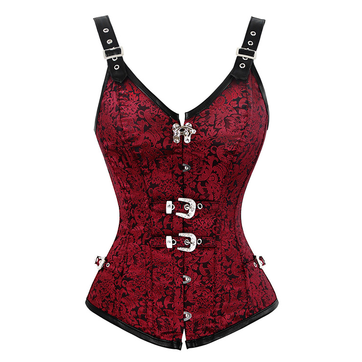 Steampunk Spiral Steel Boned Gothic Jacquard Vintage Bustier Corset Vest N13090