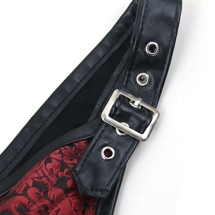 Vested Brocade Gothic Overbust Corset, Steel Boned Corset, Steampunk Corset Vest for Women, Gothic Black Strap Overbust Corset, #N13090