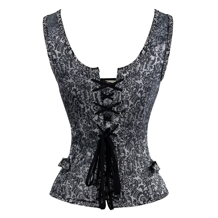 Vested Brocade Gothic Overbust Corset, Steel Boned Corset plus size, Steampunk Corset Vest for Women, Vintage Retro Overbust Corset, #N11458