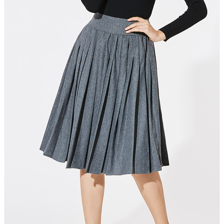 Fashion Gray Women's High-Waist A-line Pleated Skirt N15599