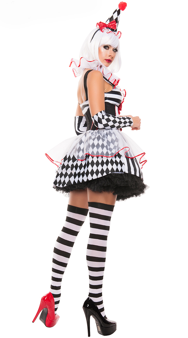 Harlequin Black-white Clown Adult Halloween Circus Costume N10832