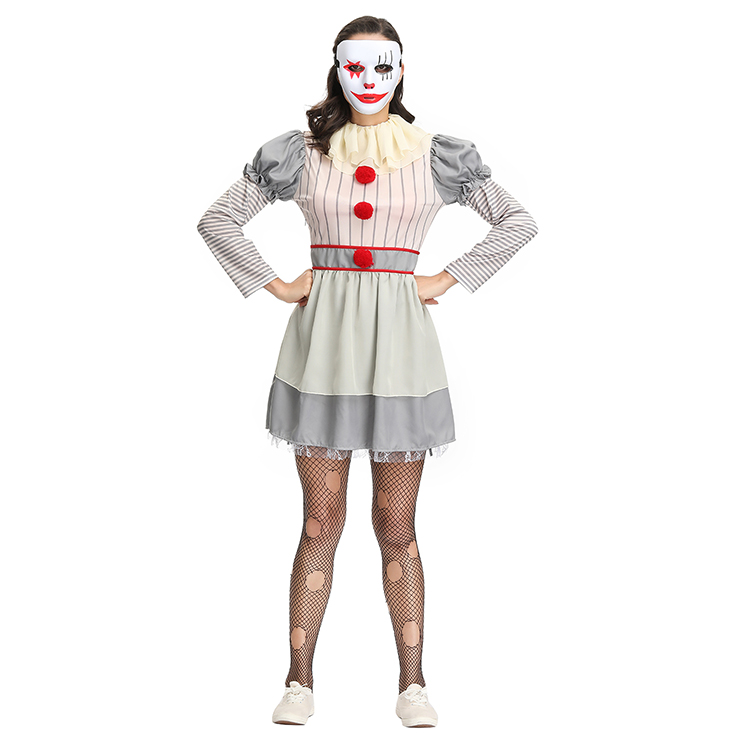 Women's Harlequin Scary Clown Puff Dress Halloween Costume N19128