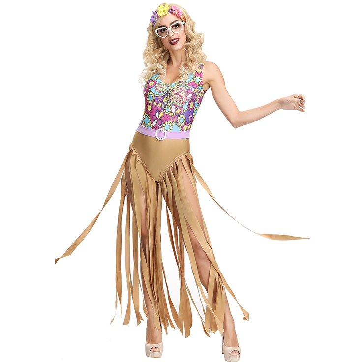1960s Adult Hippie Hottie One-piece Disco Dancing Jumpsuit Costume, Hippie Theme Party Dacing Costume,Women