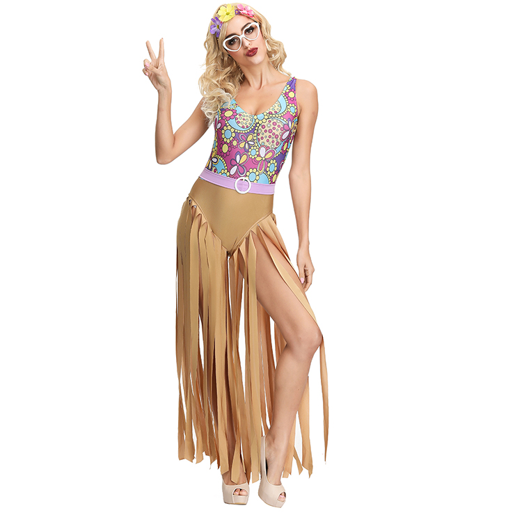 1960s Adult Hippie Hottie One-piece Disco Dancing Jumpsuit Costume, Hippie Theme Party Dacing Costume,Women