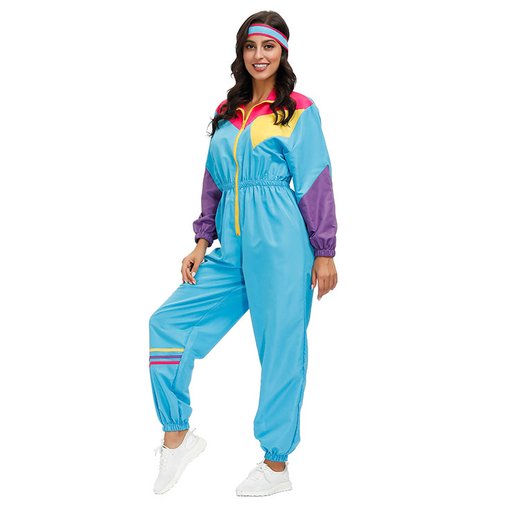 Hippie Girl Disco Dynamic Colorblock Long Sleeve Jumpsuit With Headband ...