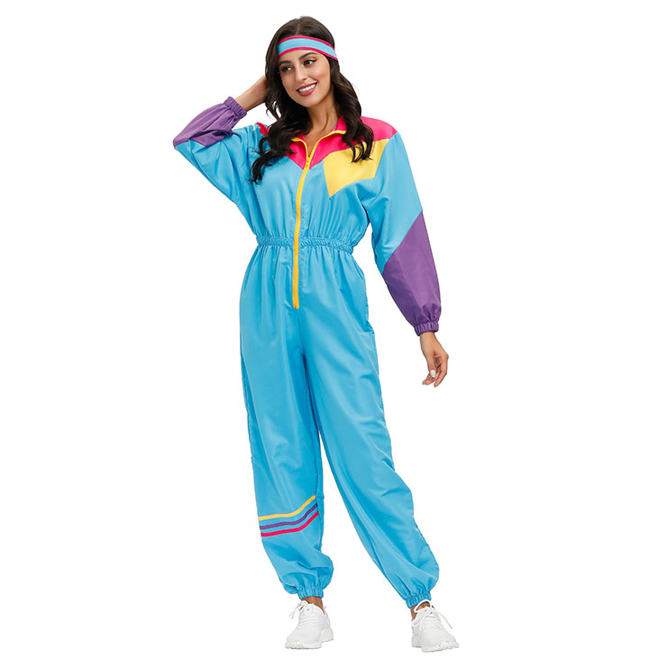 Hippie Girl Disco Dynamic Colorblock Long Sleeve Jumpsuit With Headband ...