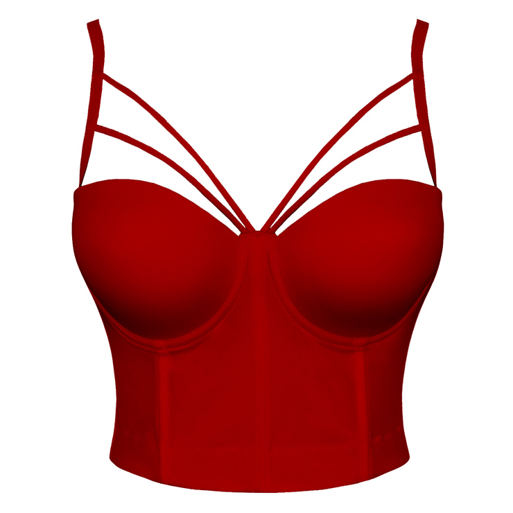 Hot Red Strappy Padded Underwire B Cup Bustier Bra Clubwear Crop Top N18722