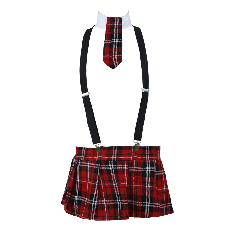 School Girl Uniform Bedroom Costume, Tartan School Skirt, Hustler Sexy School Girl Outfit Set, #N7673